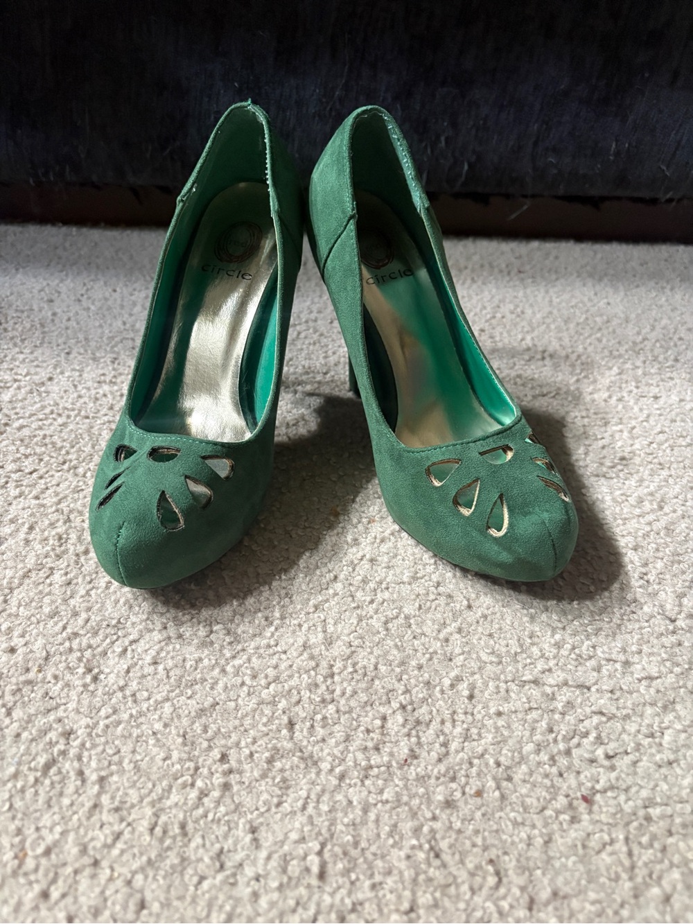 Red Circle Footwear Emerald Green Suede Cutout Pumps